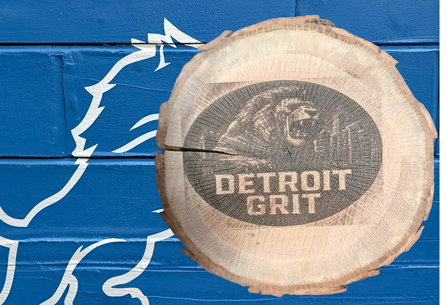 Detroit Lions Grit Live Edge Engraved Wood Hanging Sign