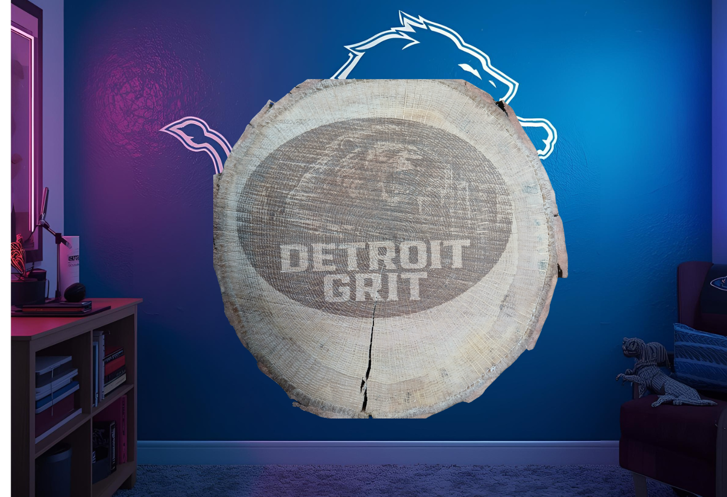 Detroit Lions Grit Live Edge 9" Round Laser Engraved Signs