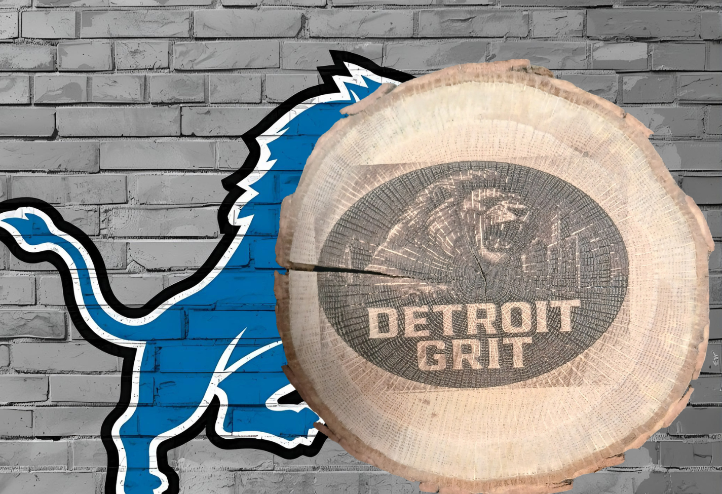 Detroit Lions Grit Live Edge 9" Round Laser Engraved Signs